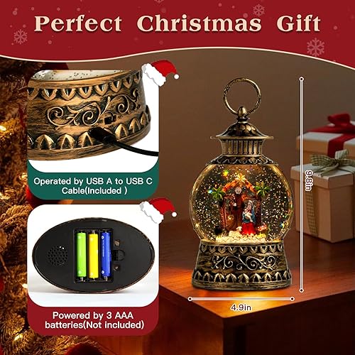 Miniatura 4 de Globo de nieve de Navidad con temporizador de 6 horas y alimentado por USB, estilo retro, para decoración del hogar, regalos de fiesta