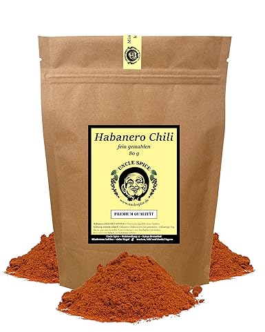 Uncle Spice Habanero Chilipulver - 80g Habanero-Chili echte RED SAVINA Chili fein gemahlen in ...