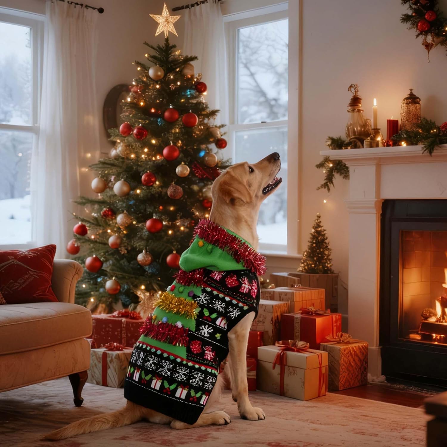 Ugly Dog Christmas Sweater Hoodie,Pet Christmas Tree Costume Holiday Outfits for Small Large Dogs,Cat Sweater-Shirt Hoodie Clothes for Chihuahua Bulldog Labrador,3XL