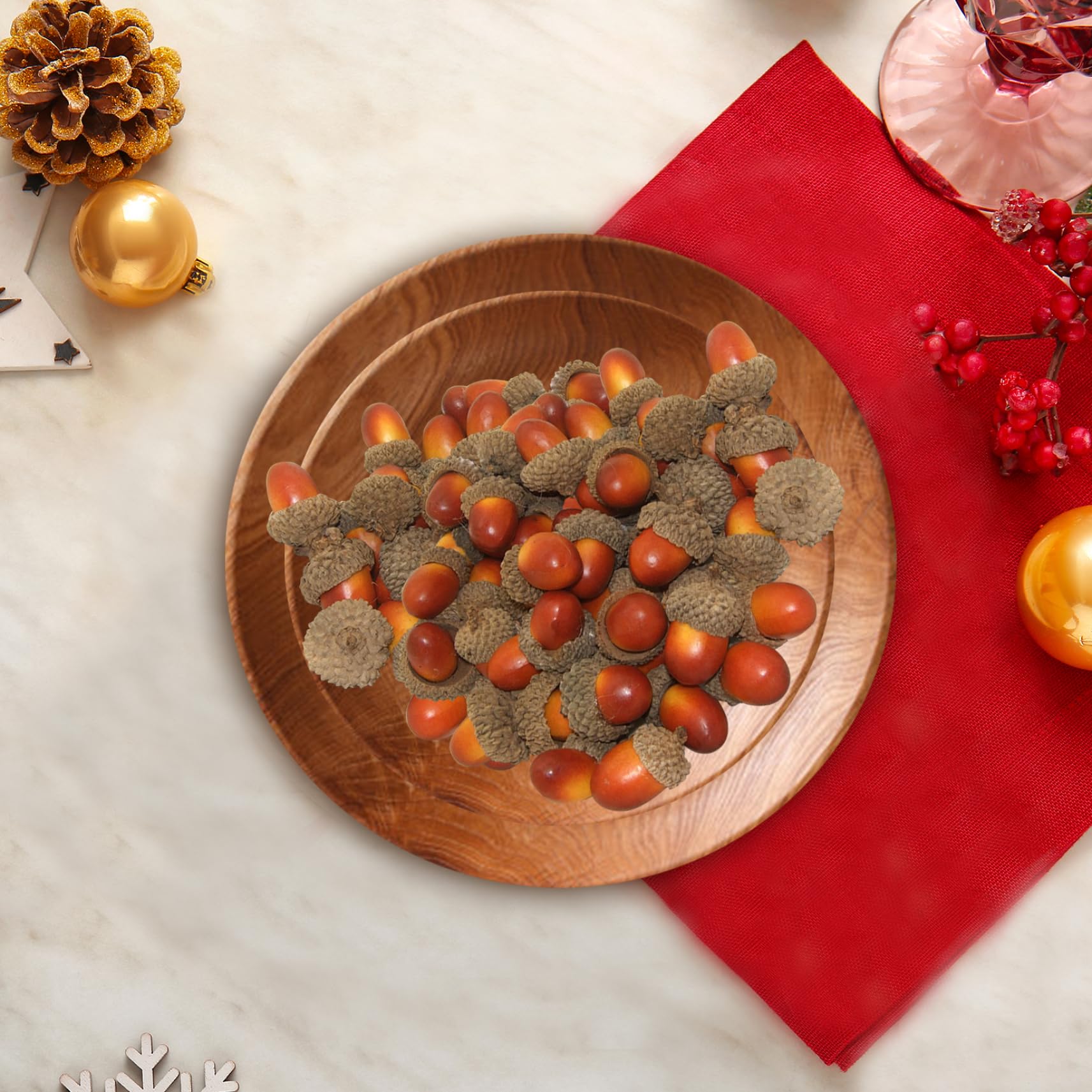 Acorn artificiali con cappuccio di ghianda naturale, 100 pezzi Acorn artificiali Lifelente con rotazione di ghianda simulazione piccola ghianda per artigianato fai -da -te, matrimonio - colore chiaro