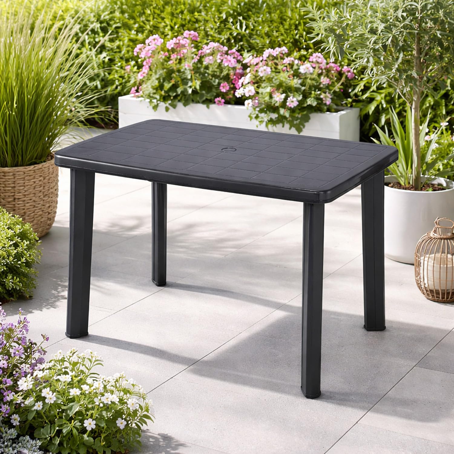 Mojawo 3-teilig Outdoormöbel Gartengarnitur Campingmöbel Gartentisch Kunststoff 100x70cm H72cm + 2 Klappstühle 5 Positionen Anthrazit