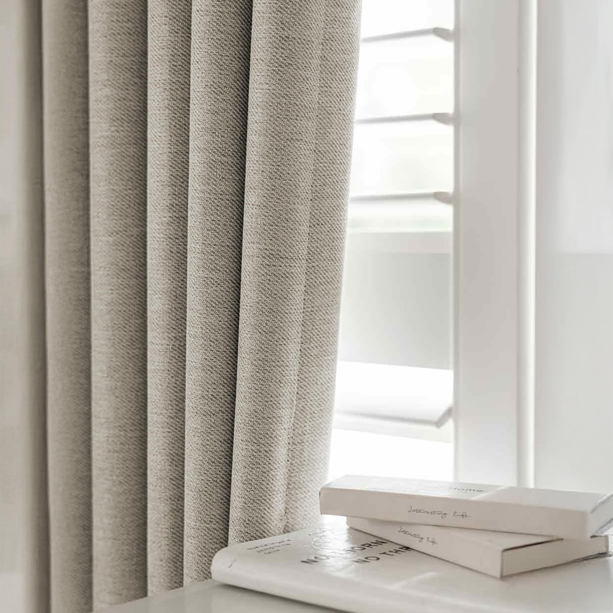 LINENWALAS 100% Blackout Curtains for Window (5 Feet) - Set of 2 Panels, Rich Linen Texture Complete Light Block Heavy Panels, Thermal Insulated & Noise Reducing Room Darkening Curtains (Jute Beige)-image-39