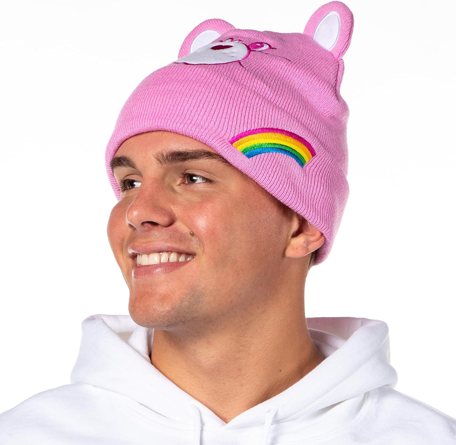 Care Bears Embroidered Face Belly Badges 3D Ears Cuff Knit Adult Beanie - Image 4