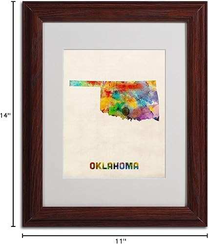 Miniatura 6 de Trademark Fine Art Mapa de Oklahoma - Arte enmarcado enmarcada de Michael Tompsett en marco de madera, 11 x 14 pulgadas