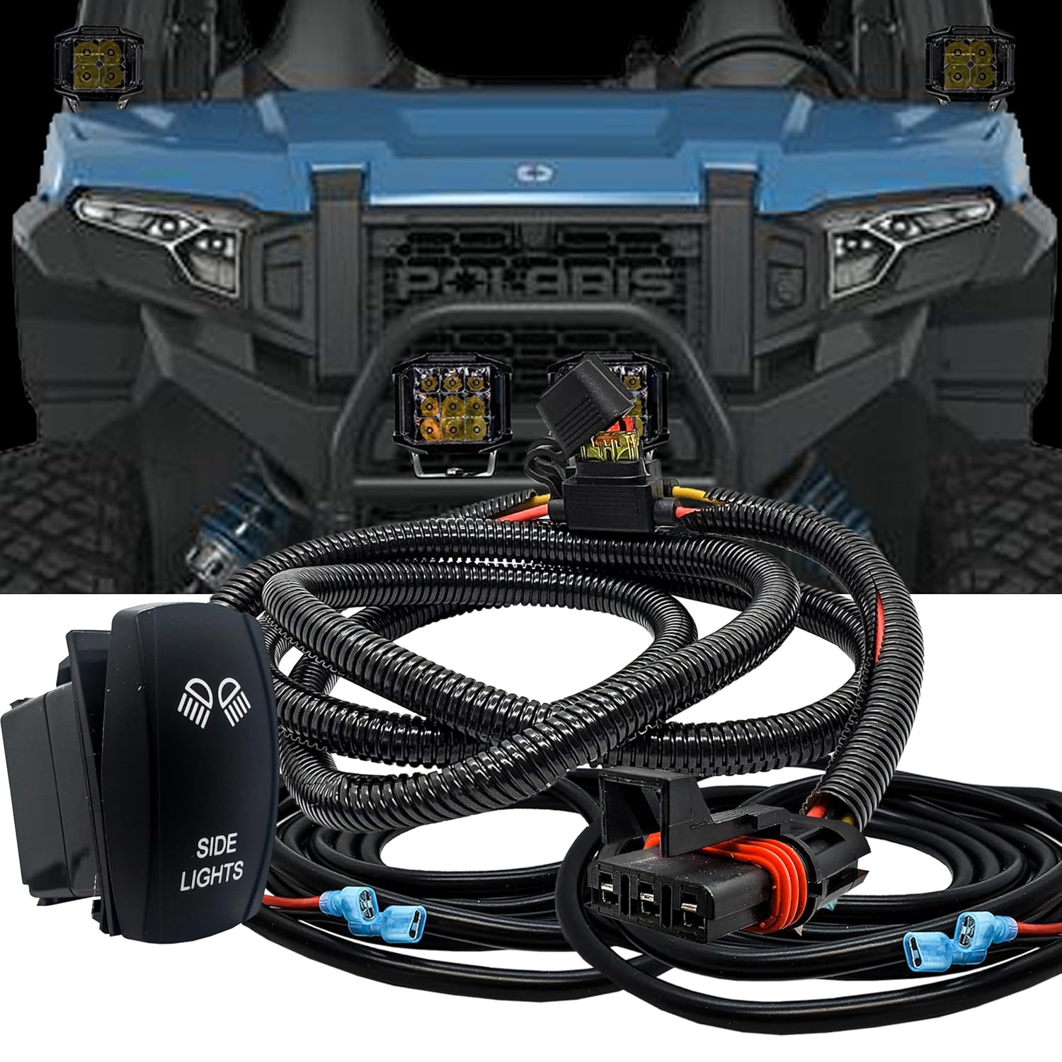 Side Lights On/Off Rocker Switch Split Wire Power Busbar Plug Wire Harness Kit Compatible with 2019-2026 Polaris RZR Trail S 900/1000 Xpedition XP ADV Ultimate Northstar Premium Models