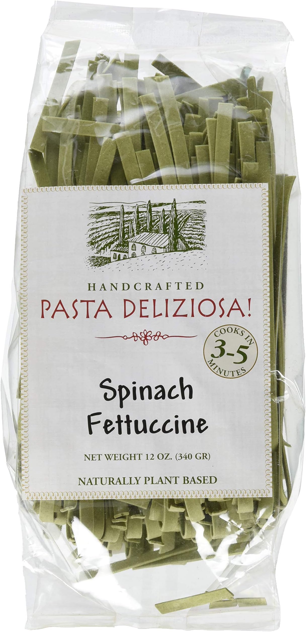Pasta Deliziosa! Handcrafted Pasta, Spinach Fettuccine, 12 Ounce