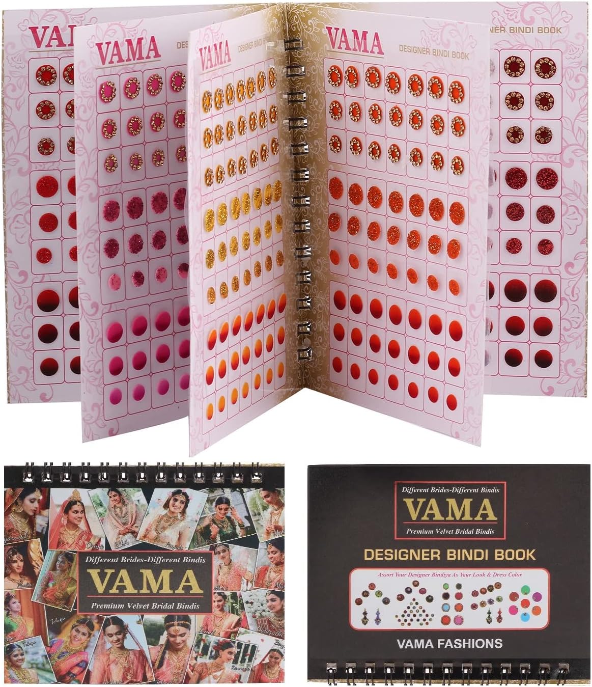 Vama Fashions Indian Multicolour Plain Glitter Sparkle Shaded Crystal Diamond Stone velvet bindi Booklet sticker for Women (MIni Bindi Book)