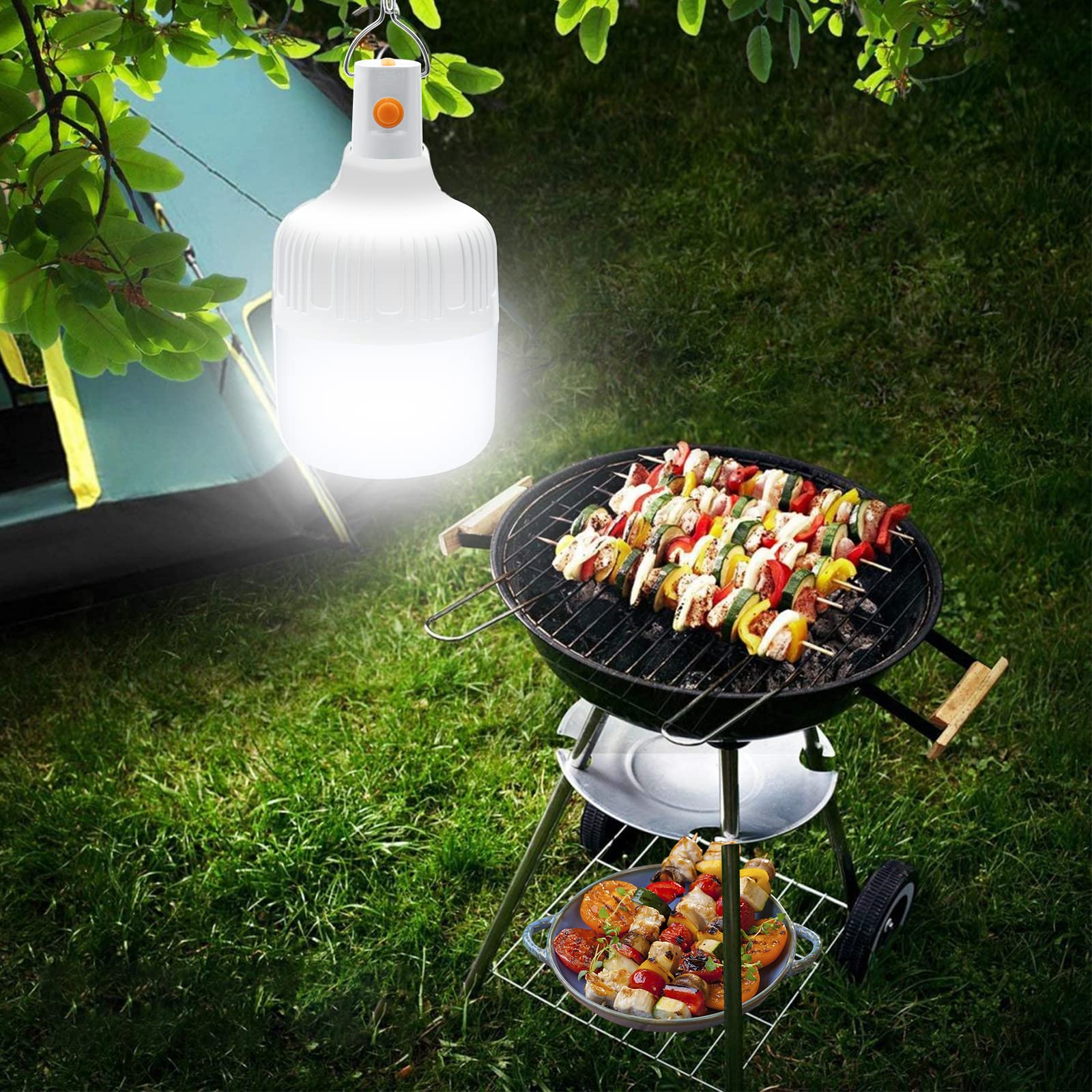 2Pcs Lanterna da Campeggio LED, Lampadina da Lavoro a Sospensione Luce a LED di Campeggio USB Ricaricabile, 500 Lumen Lampade da Campeggio Esterna Portatile per Emergenza Terrazza Giardino