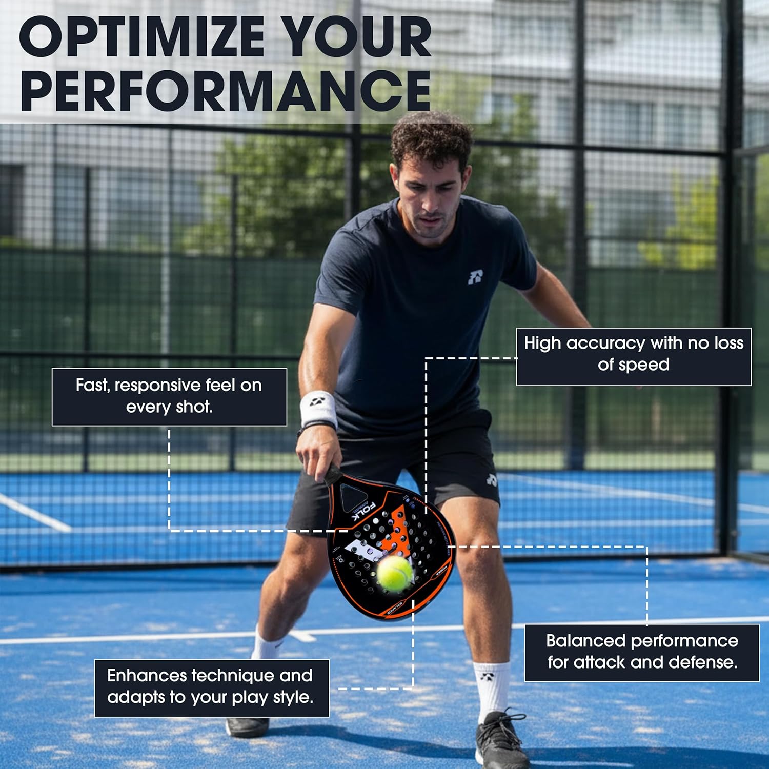 Folk Apparel Padel Racket in 3K Carbon Fiber, Pro Paddle Rackets for Adults, Light & Durable Ultra Soft EVA Foam Paddle Tennis Racket Perfect for Beginners & Players of All Ages