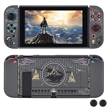 DLseego Dockable Protective Case Compatible with Nintendo Switch, Newest Pattern Cover with Anti-Scratch and Shock-Absorption Design Soft Touch Hard Cover with 2 pcs Thumb Grips - Zelda