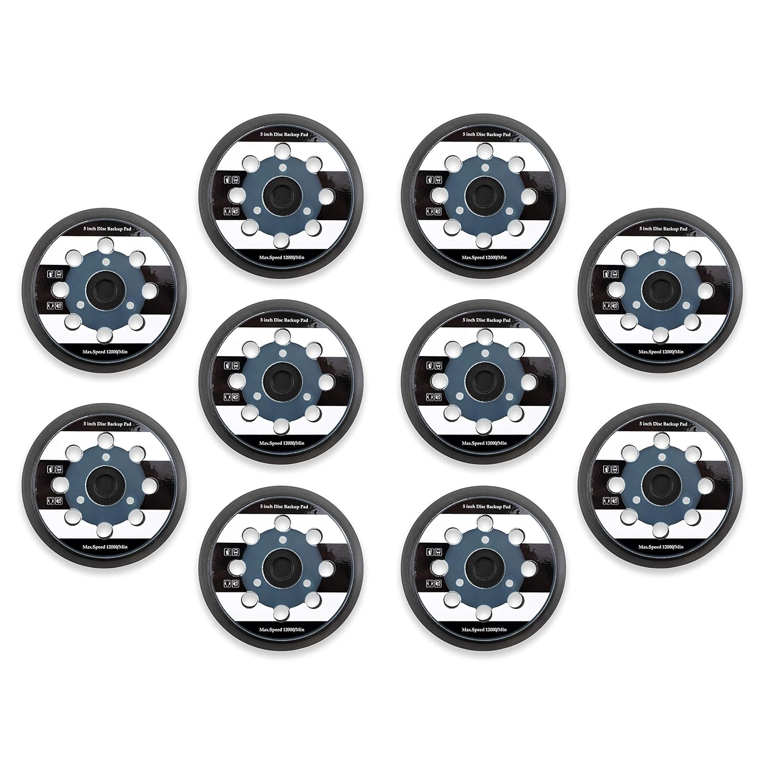 5" - 8 Hole Backup Pad Hook and Loop for Electric Sanders (6)