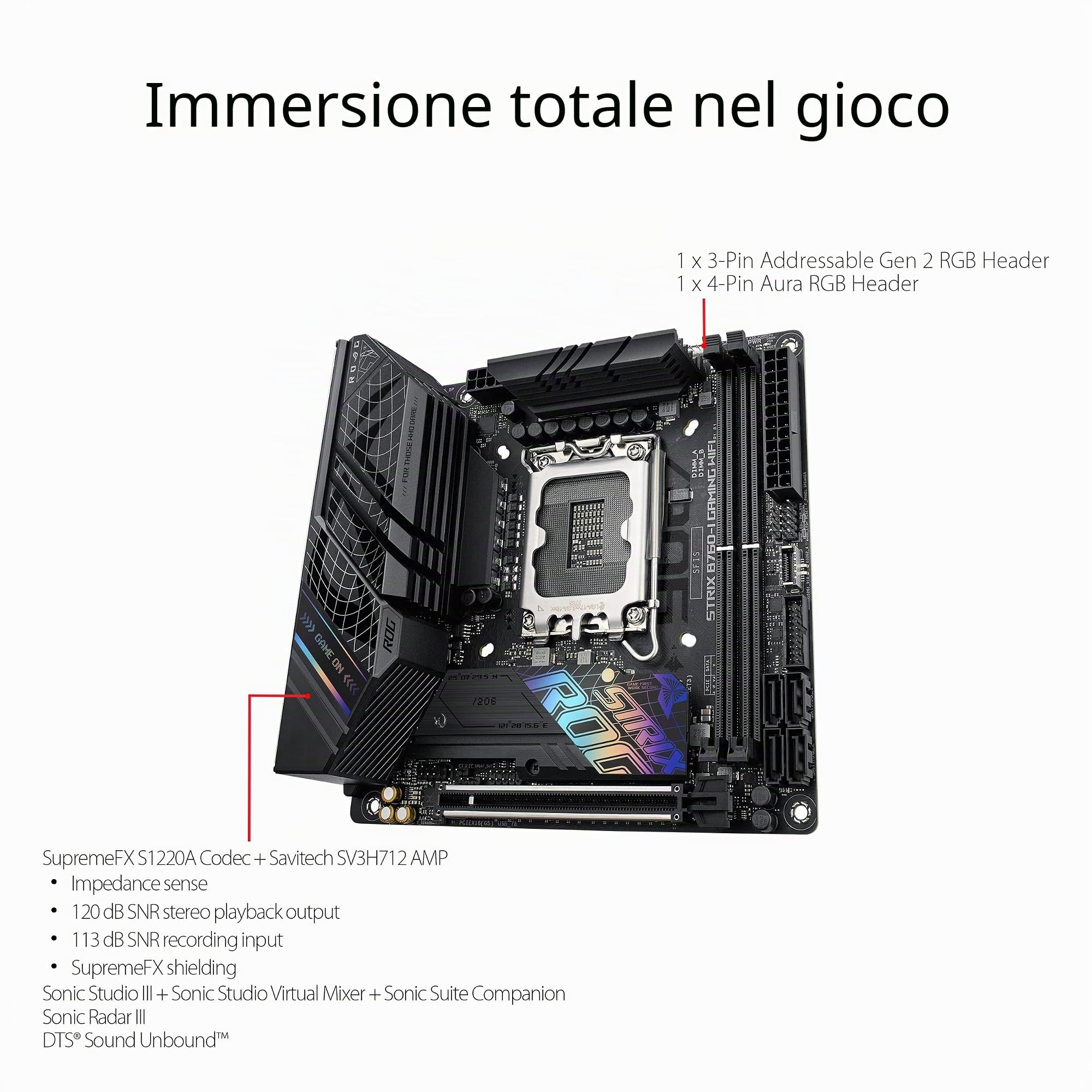 ASUS ROG STRIX B760-I GAMING WIFI - Motherboard - Mini-ITX - LGA1700-Sockel - B760 Chipsatz - USB 3,2 Gen 1, USB-C 3,2 Gen 1, USB-C 3,2 Gen 2x2, USB-C 3,2 Gen2 - 2,5 Gigabit LAN, Wi-Fi 6E, Bluetooth