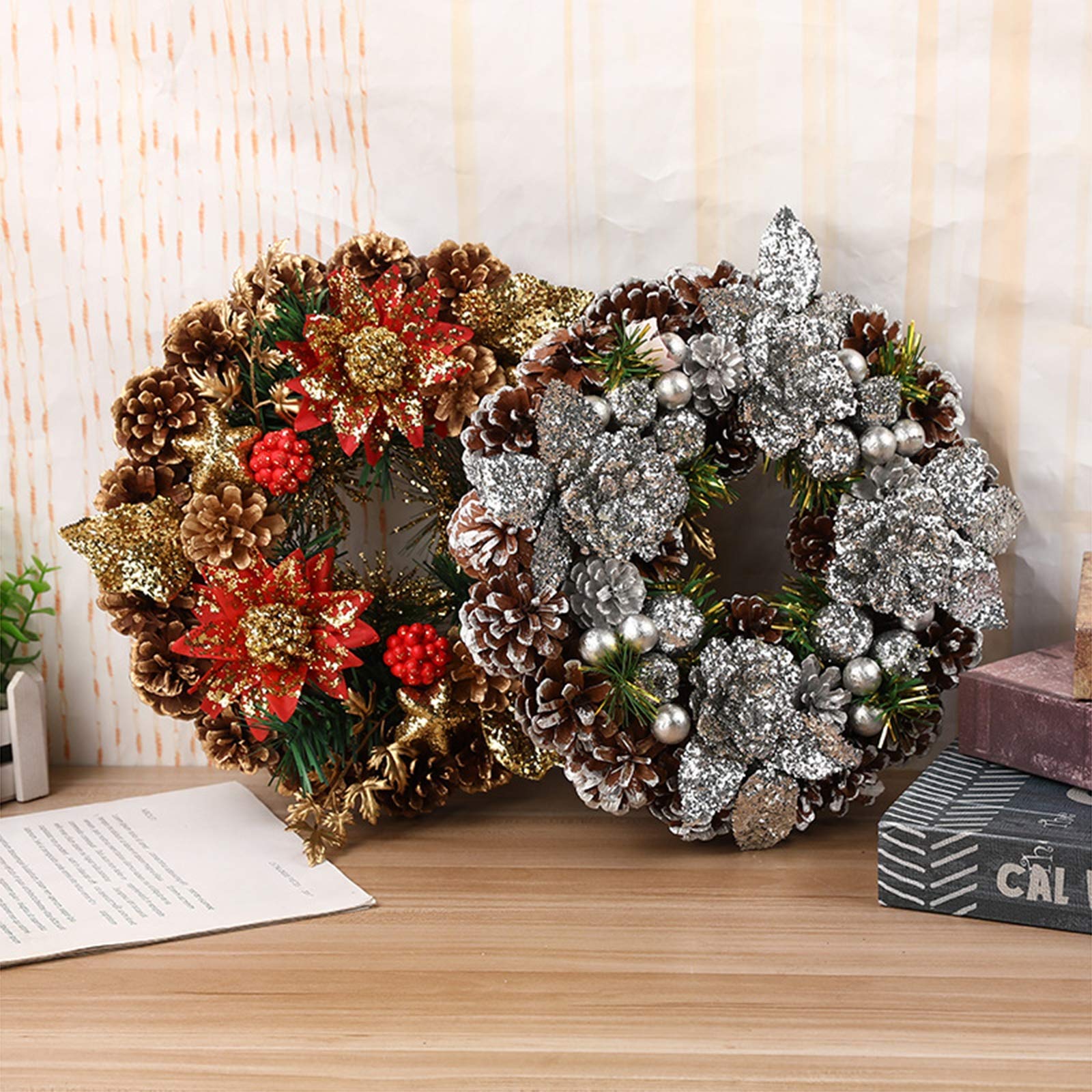 MIAOXIAO Weihnachtskranz künstlicher Blumen Türkranz Weihnachten Kranz mit Handgefertigter Dekoration Kranz,A