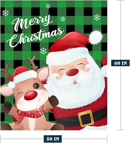 Miniatura 2 de Neatee Living Manta de Navidad a cuadros verdes, manta de Navidad con reno de Papá Noel, manta de invierno para vacaciones, sofá, cama, decorativa,
