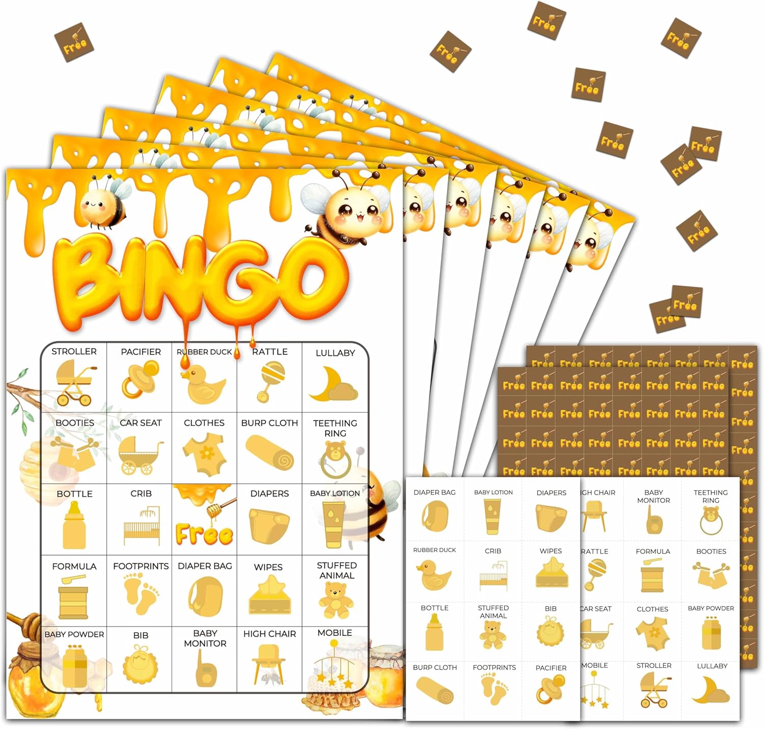 Bumble Bee Baby Shower Bingo Game Cards, Honey Bee Themed Gender Reveal Bingo Games, Pregnancy Announcement Favors Decorations, 24 Players for Adult Party Supplies