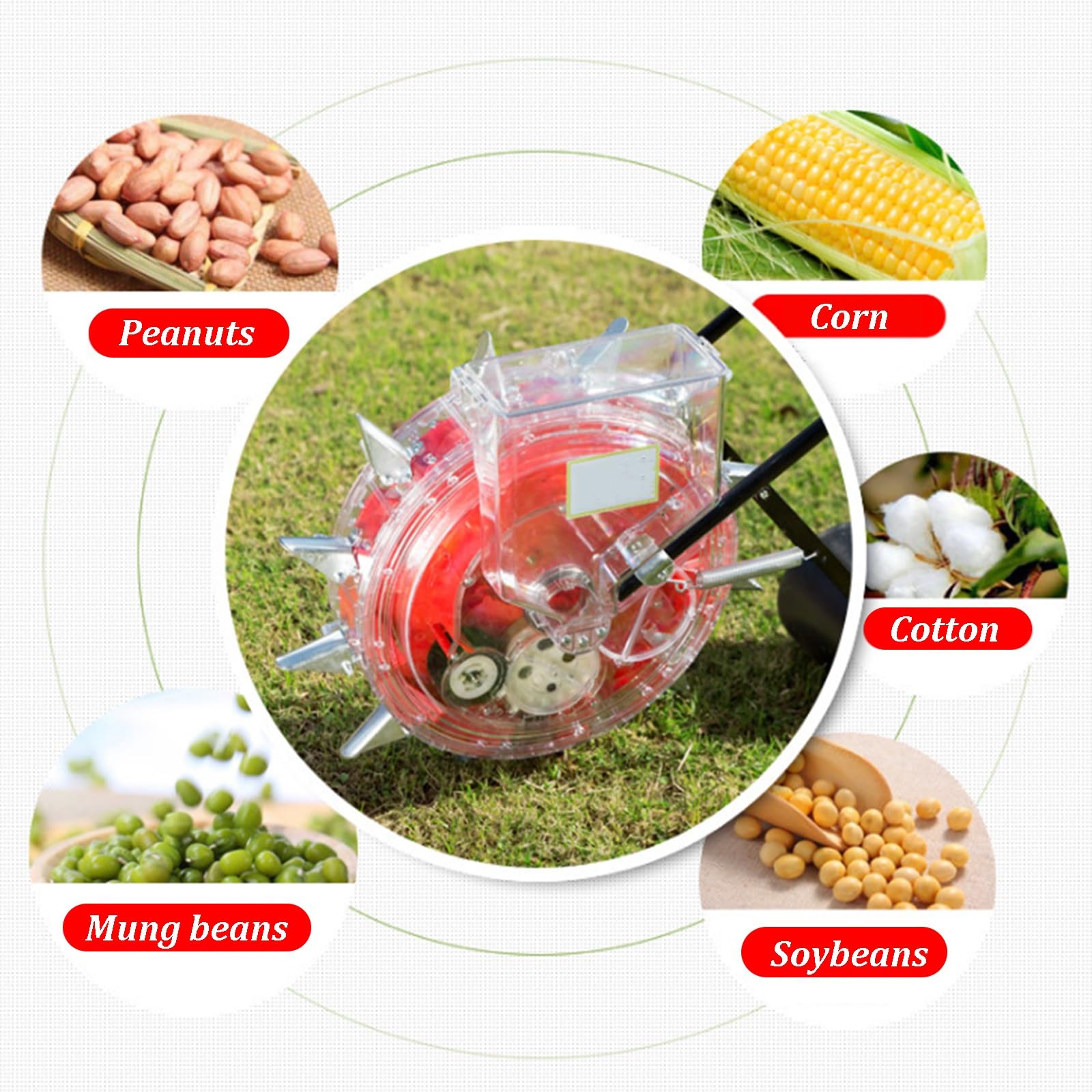 Sembradora de empuje, sembradora manual con rueda y asa, profundidad de plantación ajustable, herramienta de césped y jardín para plantar maíz, algodón, soja
