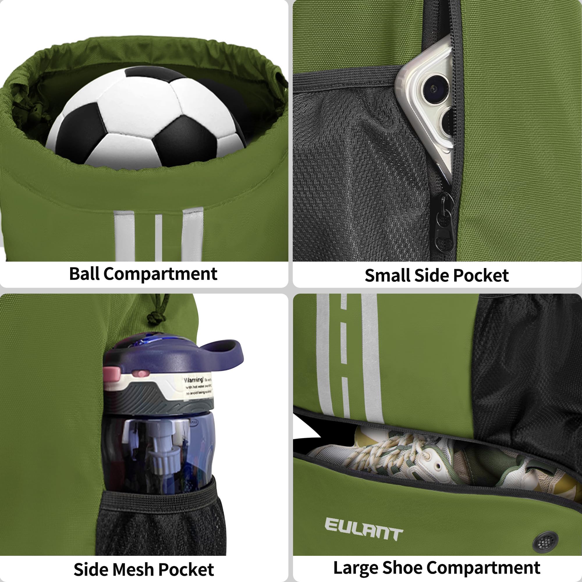 EULANT Sac à Dos de Football Amélioré avec Compartiment à Chaussures, Sac à Dos Multifonction avec Compartiment Inférieur, Sacs de Sport Imperméables pour Basket-Ball Natation Camping Entraînement