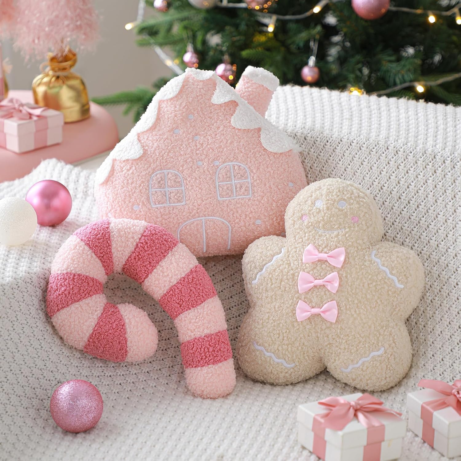 Vicenpal 3 Pcs Cute Halloween Ghost Throw Pillows Coquette Ghost Shaped | Pink Bow Pattern, Cute Halloween Decorative Pillows, Spooky Fluffy Plush Soft Throw Cushion, Halloween Home Party Decor Gift