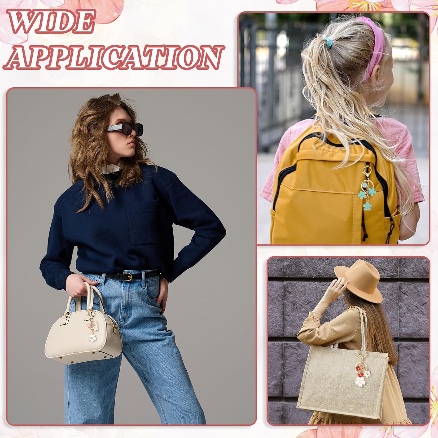 PATIKIL Initial Keychain, Flower Charm Letter Key Chain Cute Cherry Blossom Letter Keyring - Image 7