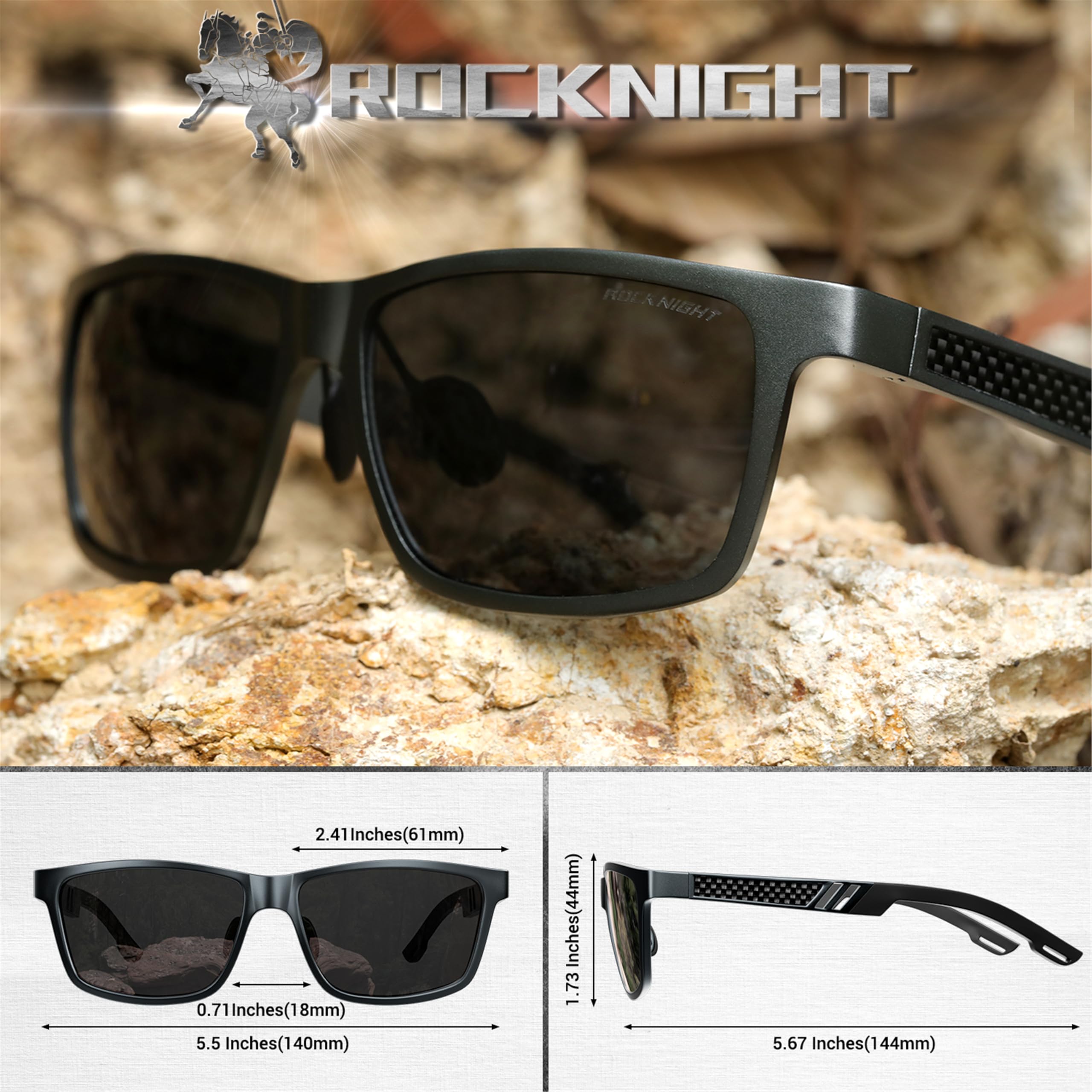 ROCKNIGHT HD Polarisierte Sonnenbrille Herren Damen UV400-Schutz Metallrahmen Al-Mg Leichte Outdoor-Sonnenbrille