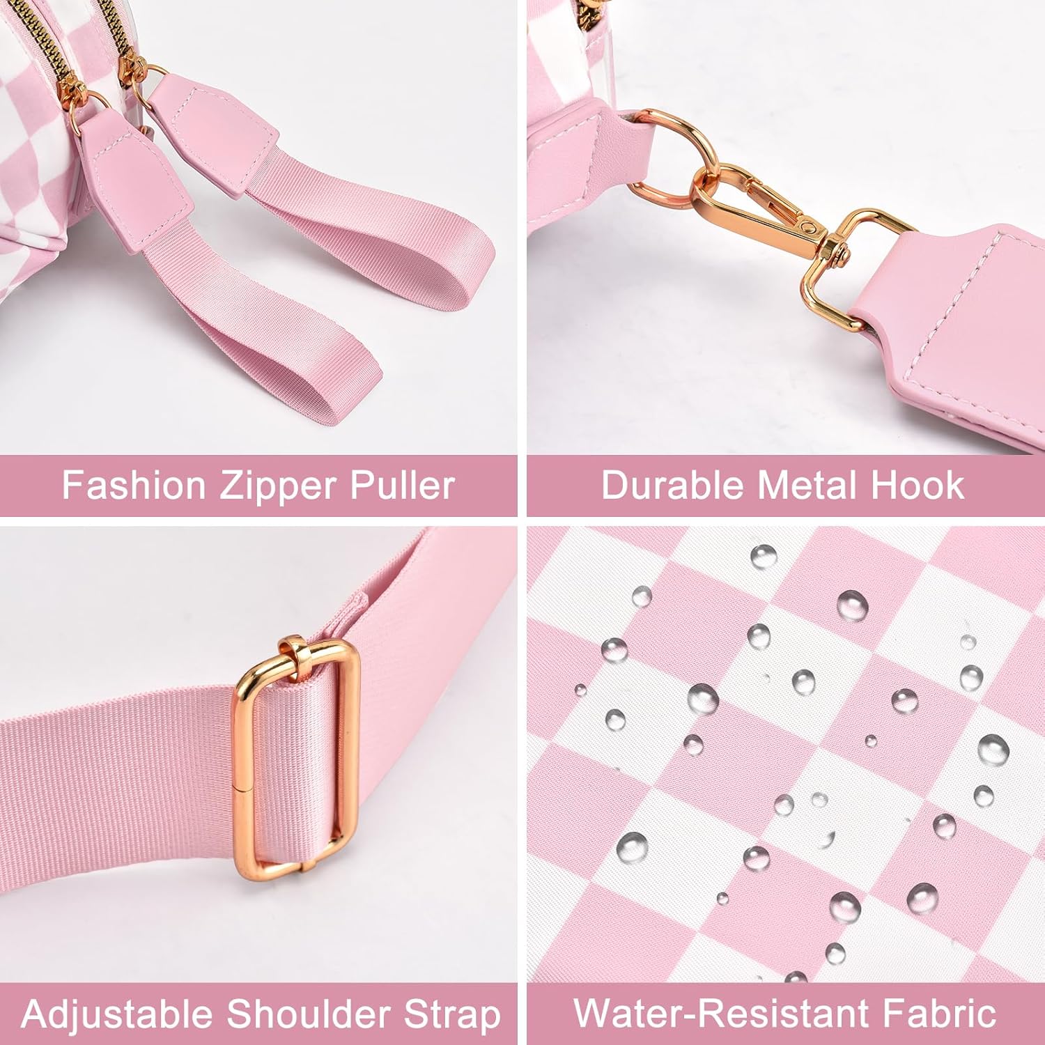 Checkered Nylon Crossbody Bag Bum Bag for Women Mom Spacious Checkered Crossbody Purses Shoulder Handbag - Image 3