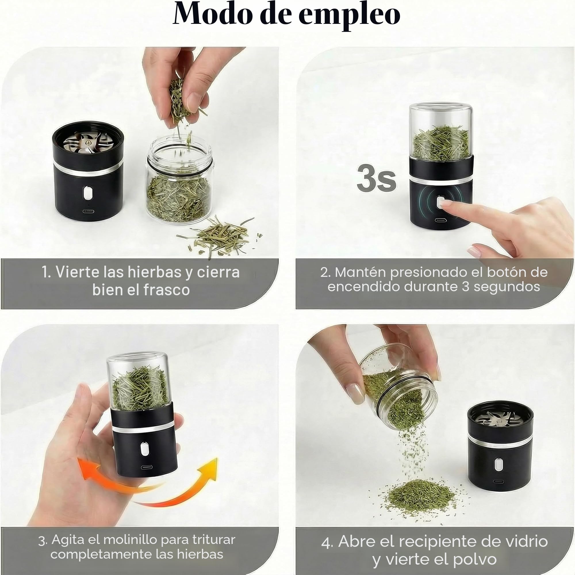 Mini molinillo eléctrico mejorado Spice Smart Herb de 400 mAh con tarro de 50 ml, fácil de transportar (molinillo)