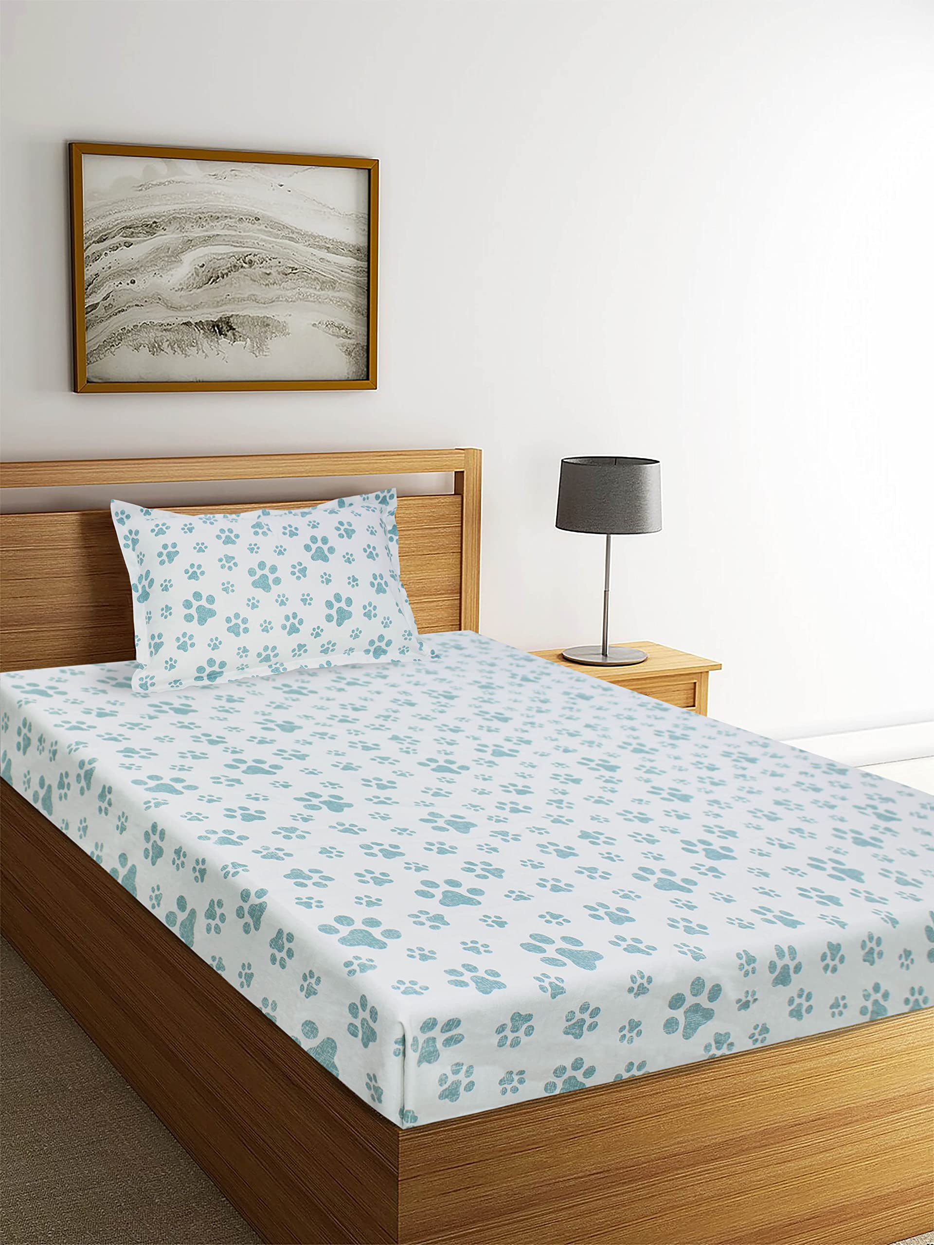 Cotton Candy-100% Cotton Single Bedsheet with 1 Pillow Cover, Dog Paw Design,Blue (58 x 88 inch) (B0B6FG5M4D) Amazon Price History, Amazon Price Tracker