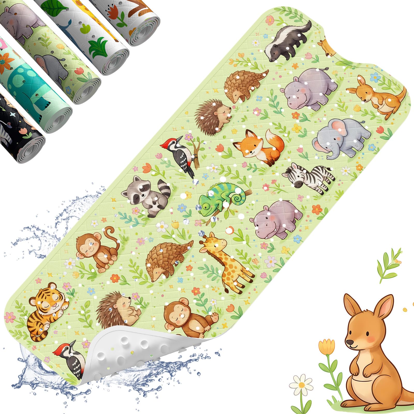XIYUNTE Baby Bath Mats Non Slip Anti Mould, Cartoon Kids Bath Mat Non Slip, 100x40cm Extra Large Baby Shower Bath Mat with Suction Cups & Drain Holes, Machine Washable