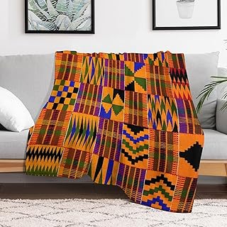 African Tribal Ethnic Kente Print Fleece Blanket, Soft Cozy Throw Blanke...