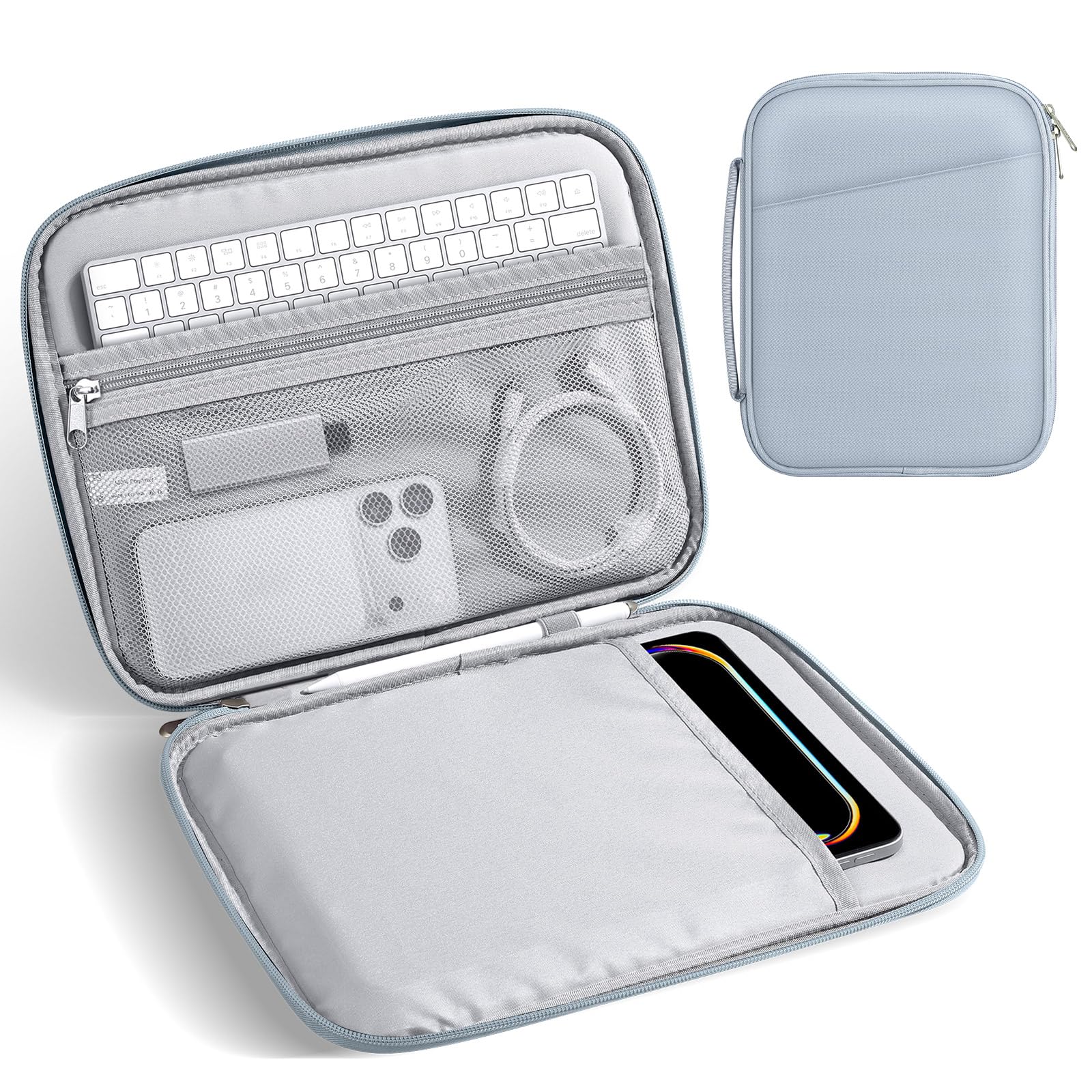 MoKo 9-11 Zoll Gepolsterte Tablet-Hülle Schutztasche für iPad A16 2025/Pro 11", iPad 10./Air 5/4. 10,9", i-Pad9/8. 10,2, Galaxy Tab S8/S9 11‘', Tablet-Tasche mit Tragegriff, Trübes Blau