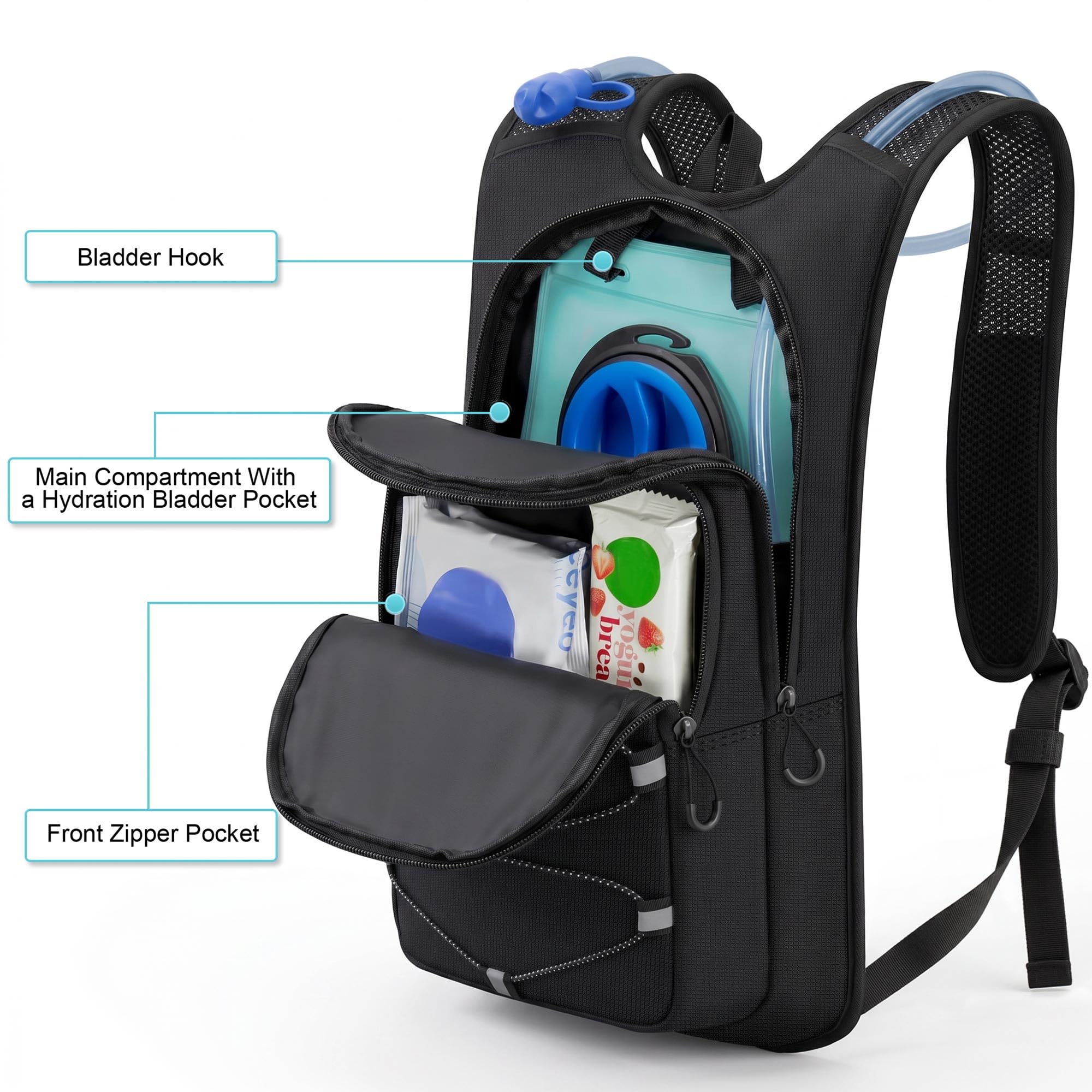 MIYCOO Sac à dos de randonnée avec poche à eau de 2 L, sac à dos d'hydratation pour la course à pied | Sac à dos léger avec deux poches pour téléphone pour homme et femme, sac à dos hydro eau pour randonnée, cyclisme, escalade