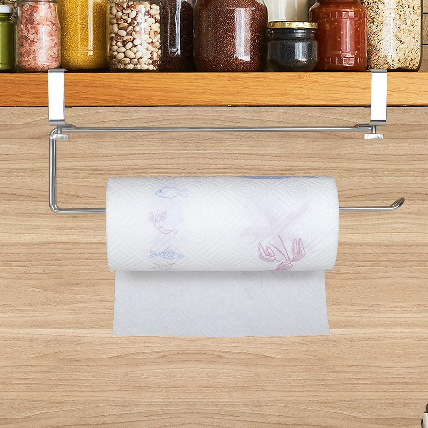 Numola Paper Towel Holder, Hanger Paper Rolls Rack Under Cabinet for 0.9-1.85 inches, Extra Large & Adjustment Double Support Paper Towel Hook for Kitchen/Bathroom/Toilet/Pantry, No Drilling