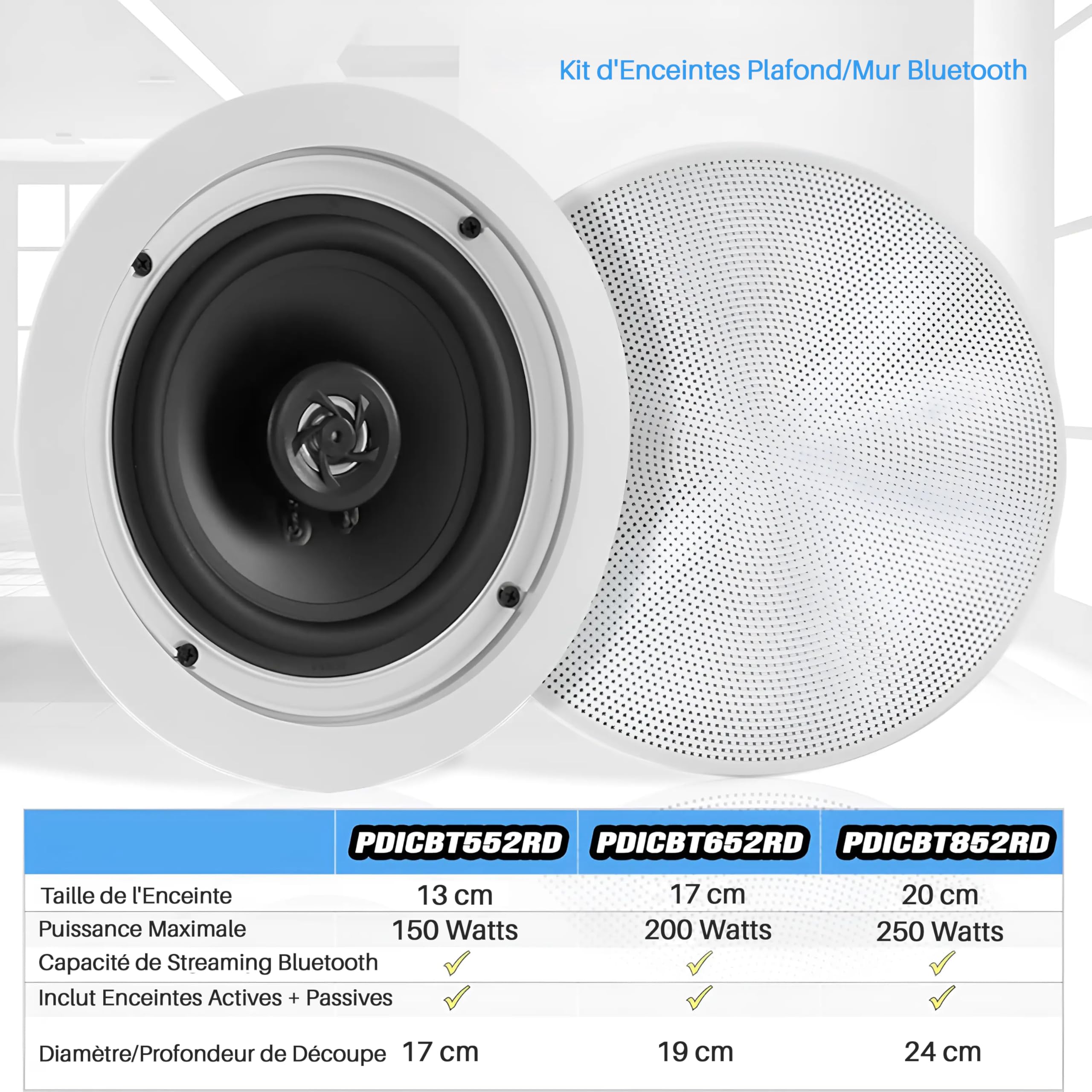Haut-parleur Encastrable Pyle Enceintes Plafond Bluetooth Pyle - Système 2 Voies Avec Grilles Interchangeables Home Cinéma Sans Fil