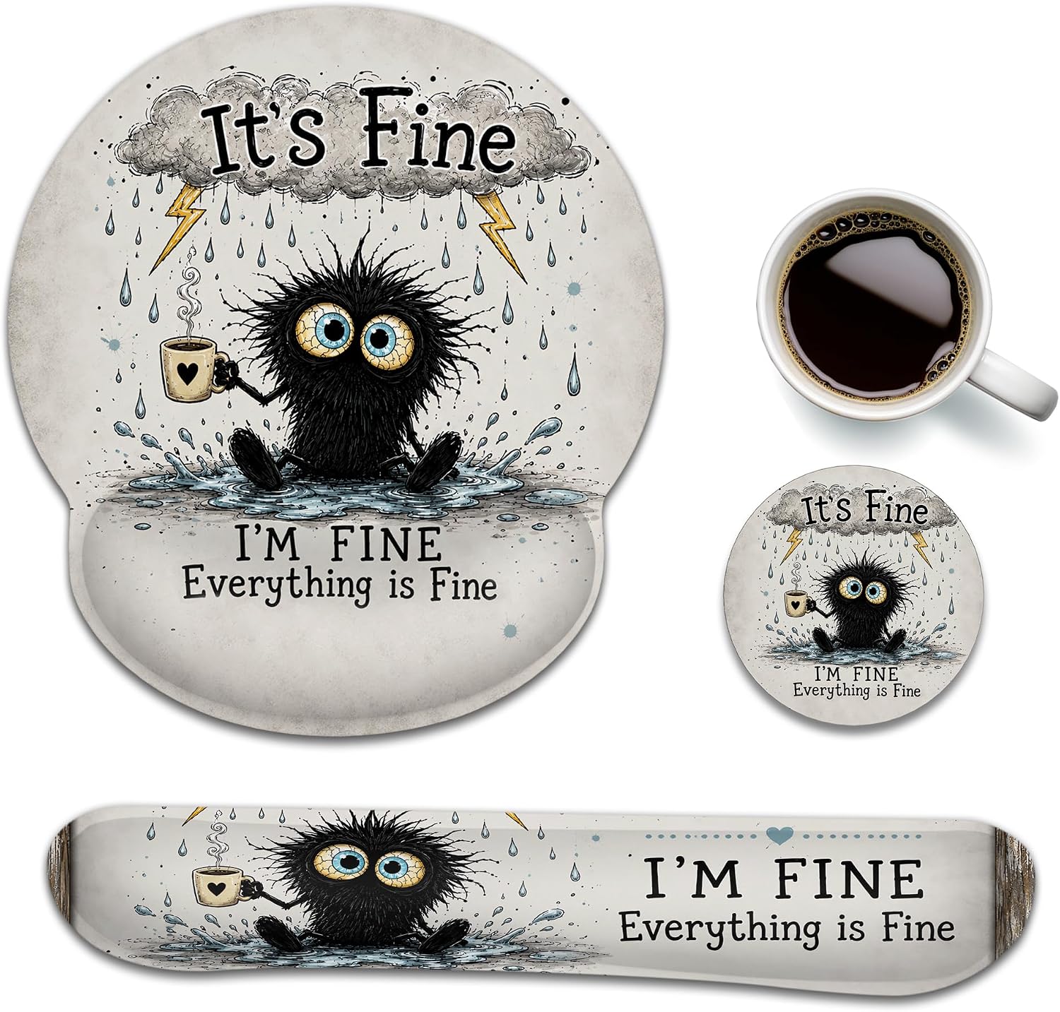 Coffee Wrist Rest Mouse Pad 3 Piece Set with Keyboard Rest and Coaster