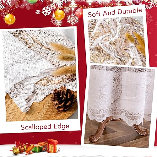 Miniatura 4 de WUBODTI. Manteles rectangulares de encaje con diseño de copo de nieve, color blanco para bodas, fiestas de bebé, banquetes, mesita de noche,