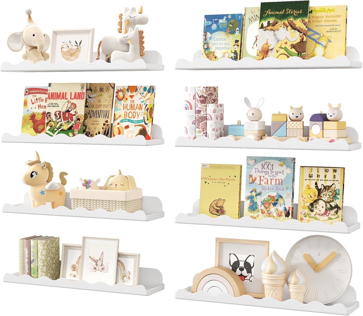 Lifewit Children's Bookcase Set of 8, 38 cm Hanging Shelf for Wall