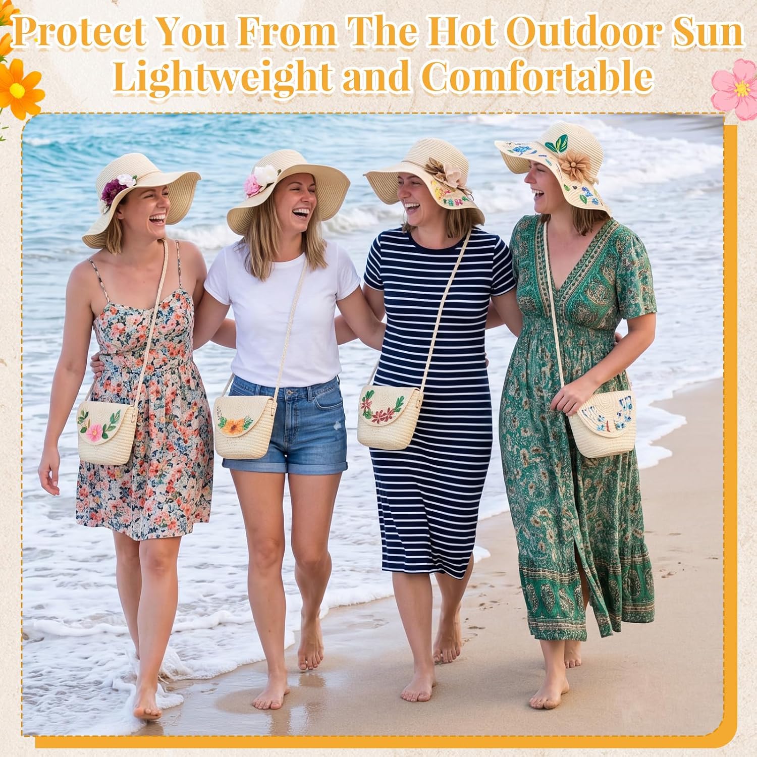 Cutecrop 10 Sets DIY Tea Party Straw Hat with Crossbody Straw Bag
