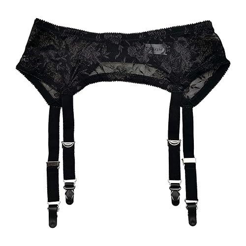 TVRtyle Women's Mysterious Sexy Black 4 Vintage Metal Clips Garter Belts for Stockings - Medium
