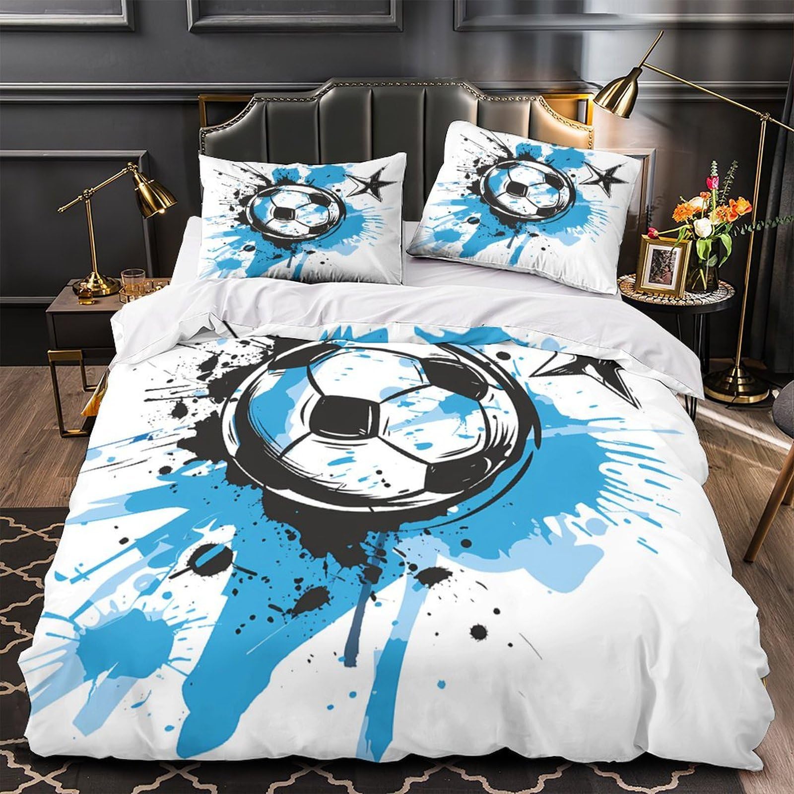 MMDASBVPE SoccerBallArt Duvet Cover 3D Print Durable 3 Pcs Bed Linen Hidden Zipper StreetStyleGraphics Comforter Cover Premium Breathable for Kids Adults Women Teens Youth Girls King（220x240cm）