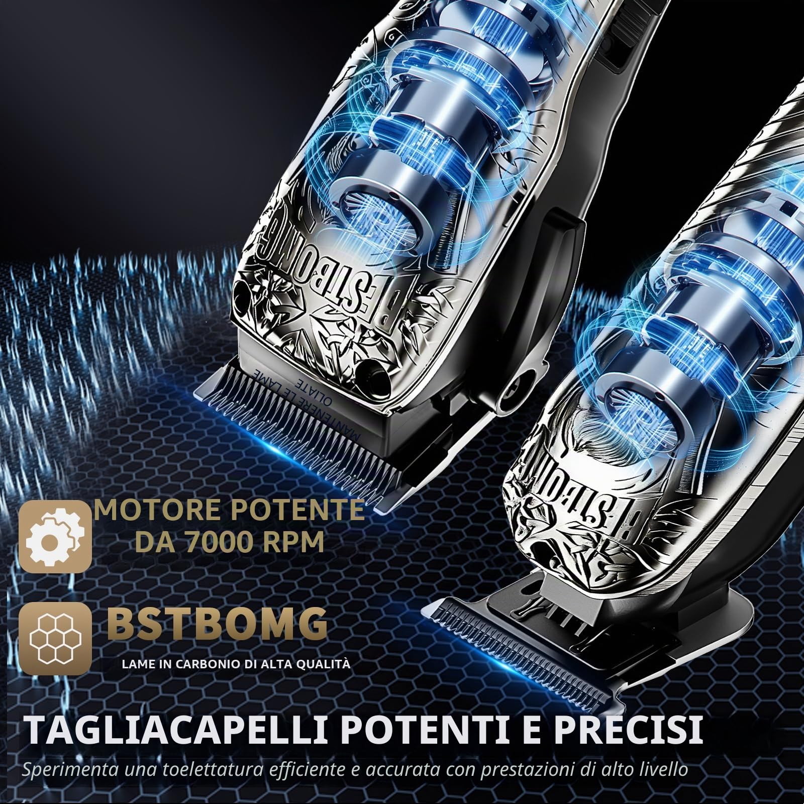 BESTBOMG - Tagliacapelli professionale senza fili per uomo, set e kit da barba, tagliacapelli in metallo con kit di toelettatura e lunga durata della batteria per uso familiare da barbiere (grigio)