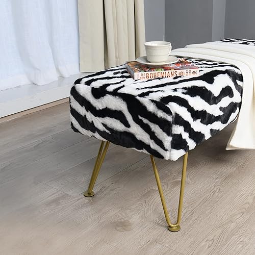 Miniatura 3 de Banco otomano largo rectangular de piel sintética con estampado de cebra, reposapiés suave y peludo, 46 x 16 x 17 pulgadas, banco de asiento