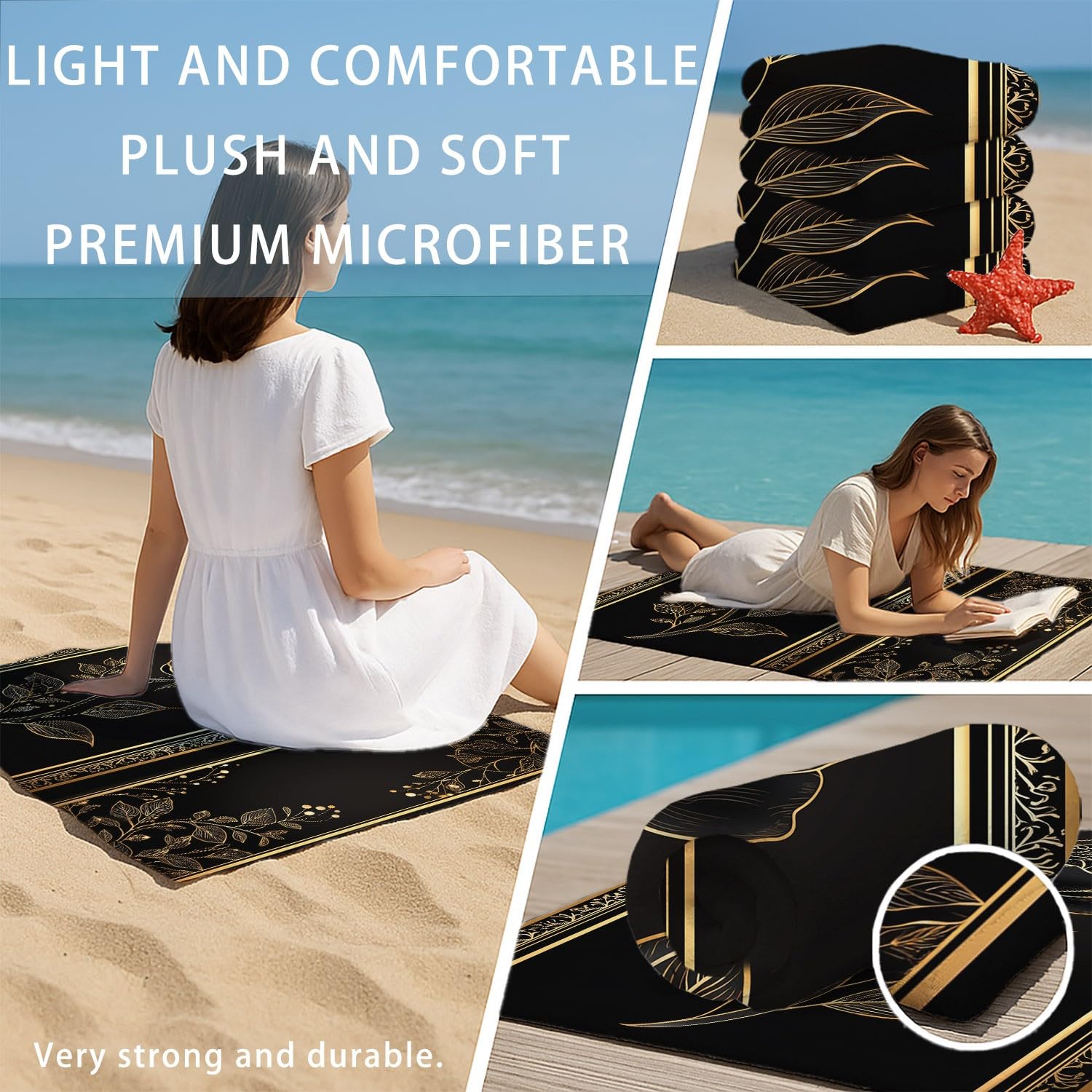 Générique Drap de Plage Anti Sable Sechage Rapide 200 cm x 100 cm Vintage Élégant Serviette de Plage Microfibre Luxe Gothique Orné Baroque Plantes Fleurs Absorbante Super Couverture de Plage