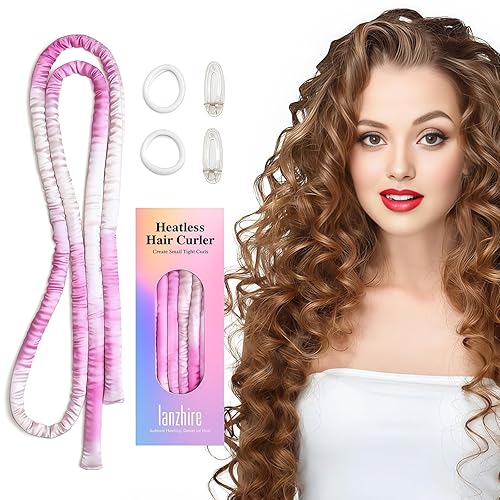 Lanzhire Diadema rizadora nocturna para rizos sin calor, sin varilla de calor para cabello largo y corto (teñido anudado rosa)