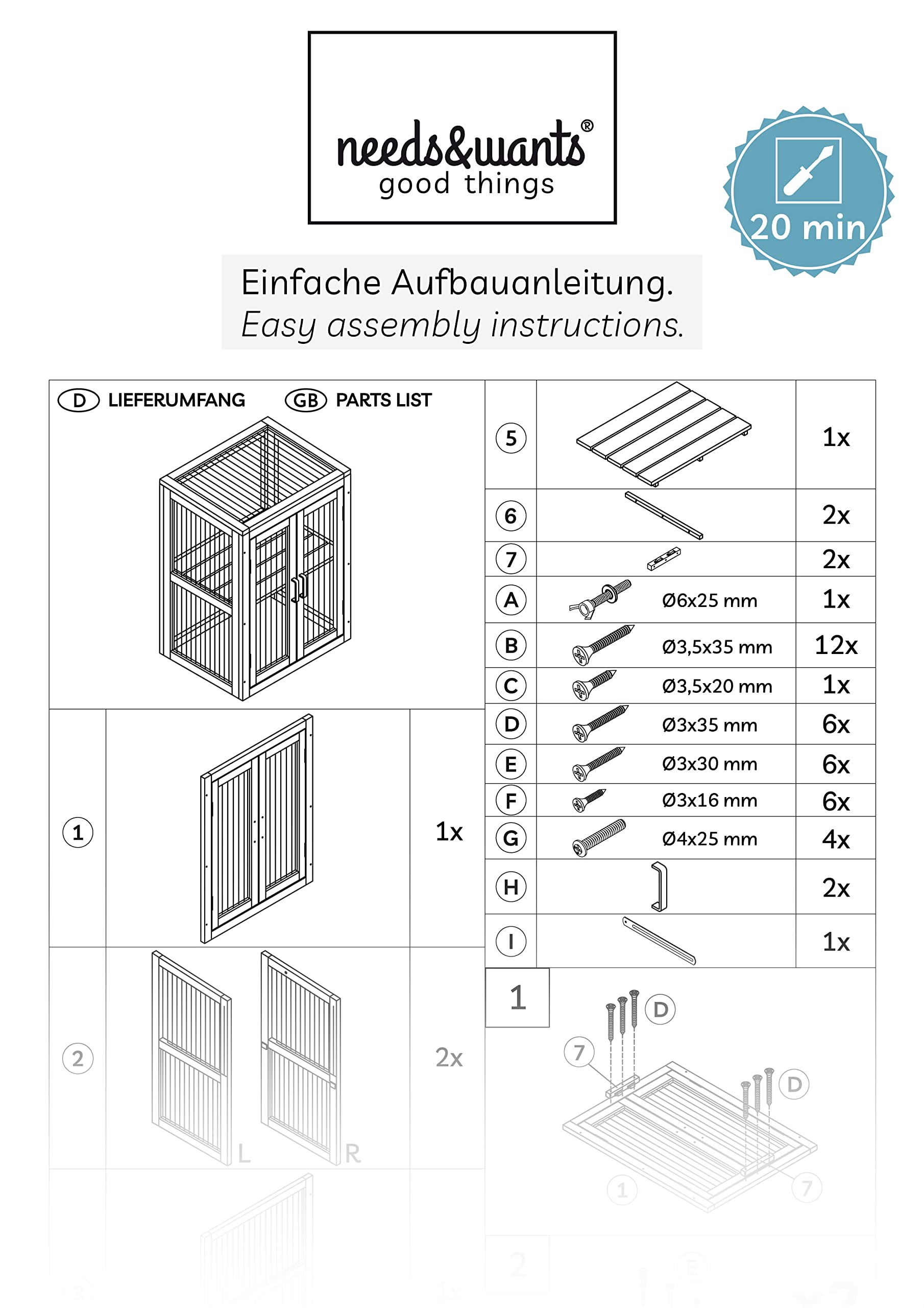 needs&wants® Mini Gewächshaus Treibhaus klein Winterfest aus Holz für Balkon Garten Indoor, Frühbeet Hochbeet Pflanzschrank Anzuchthaus, auch für Schildkröten, Polycarbonat