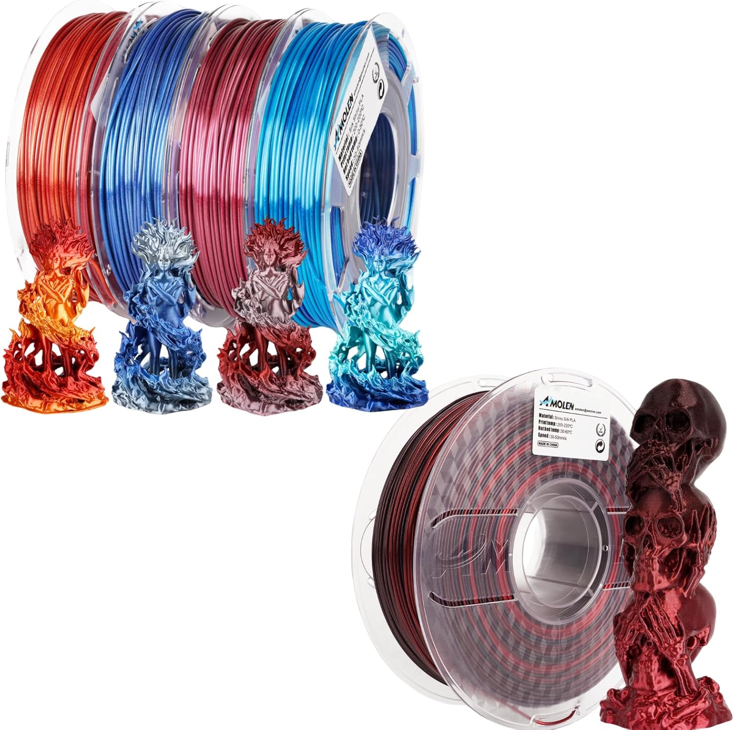 AMOLEN 3D Printer Filament Bundle, PLA Filament 1.75mm
