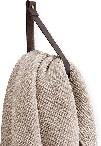KEYAIIRA - Large Leather Wall Hook, minimal wall hanging strap towel hook rack wall leather loop strap for scarf hook storage hanger towel holder