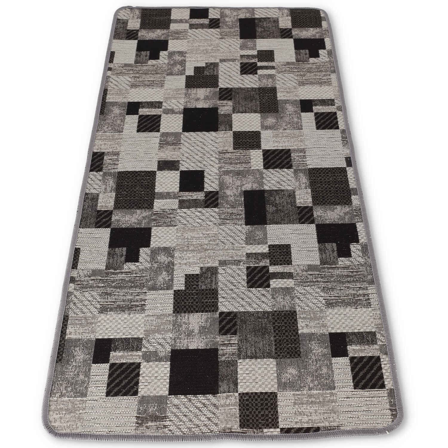 CASA TESSILE chodnik dywanowy do kuchni, szerokość 52 cm, Shiro Gobelin, nadaje się do prania, antypoślizgowy, do kuchni, na wymiar | długi, szerokość 52 cm, szary, 240 cm