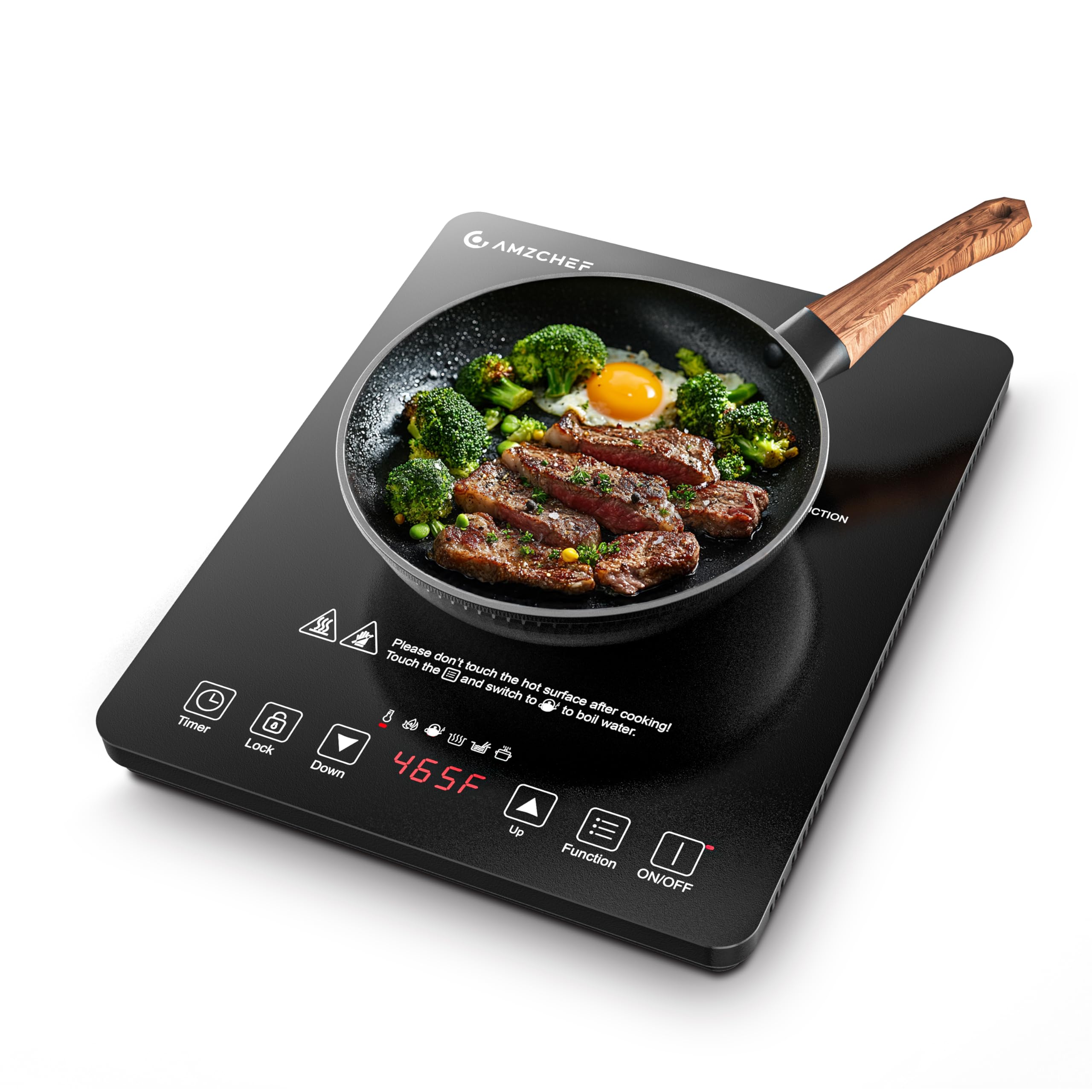 amzchef portable induction cooktop 20 temperature amp power levels 1800w induction stove burner with 6834 heating coil low noise hot plate single electric cooktops countertop stove with timer