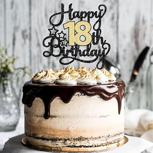 Miniatura 6 de 1 pieza de decoración para pastel de cumpleaños número 18 con purpurina y texto en inglés "Cheers to 18" Birthday Cake Pick Happy Birthday Cake