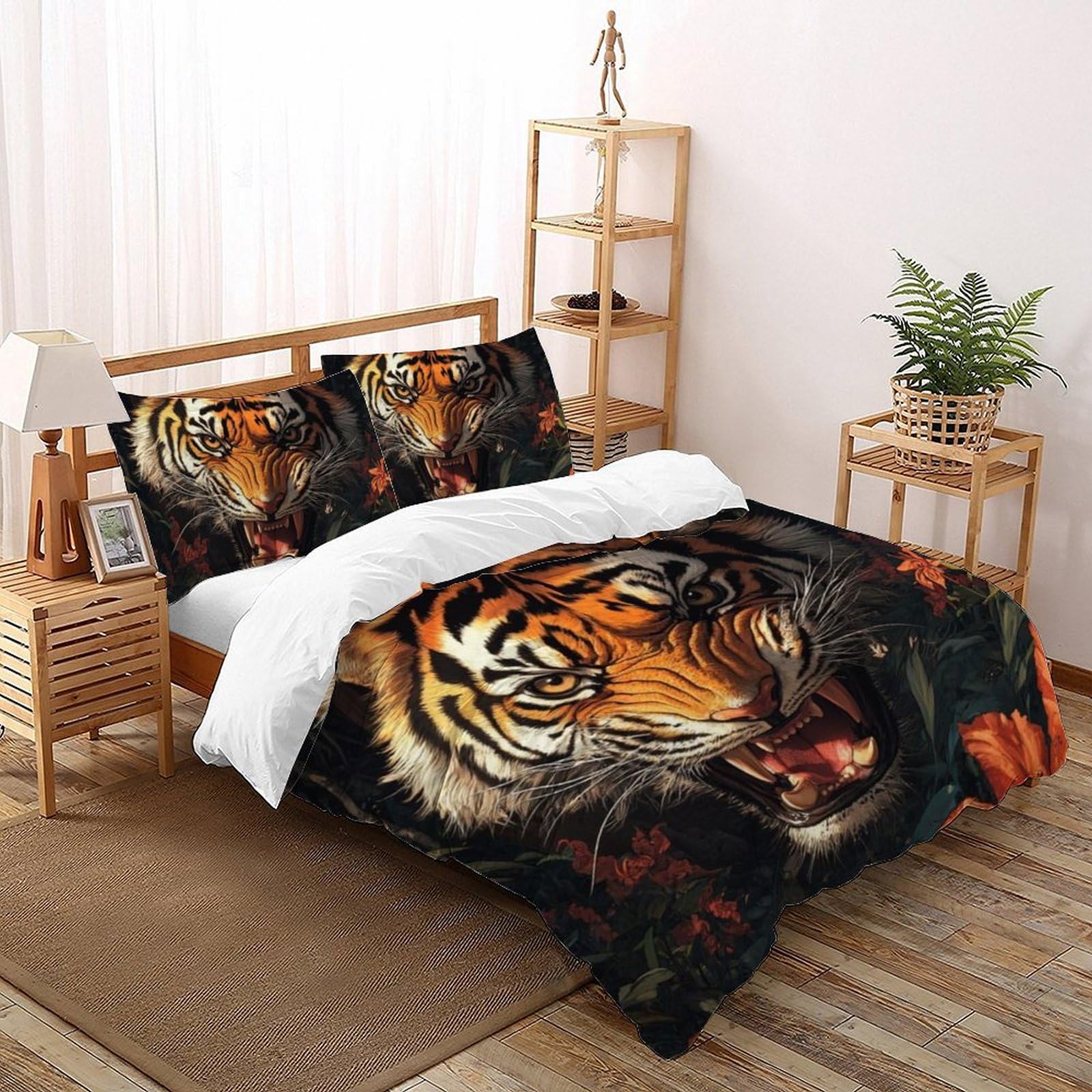 Parure de lit enfant animaux jungle housse couette 200x200 microfibre lit double
